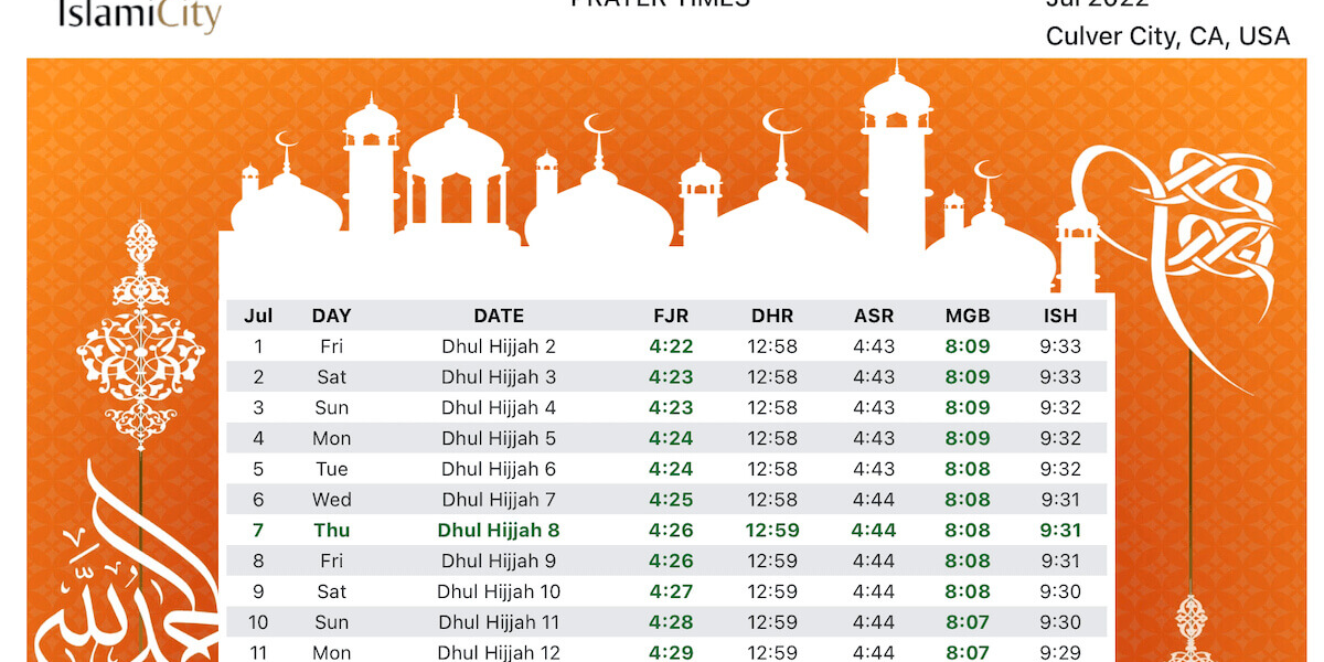 Salah Time Table