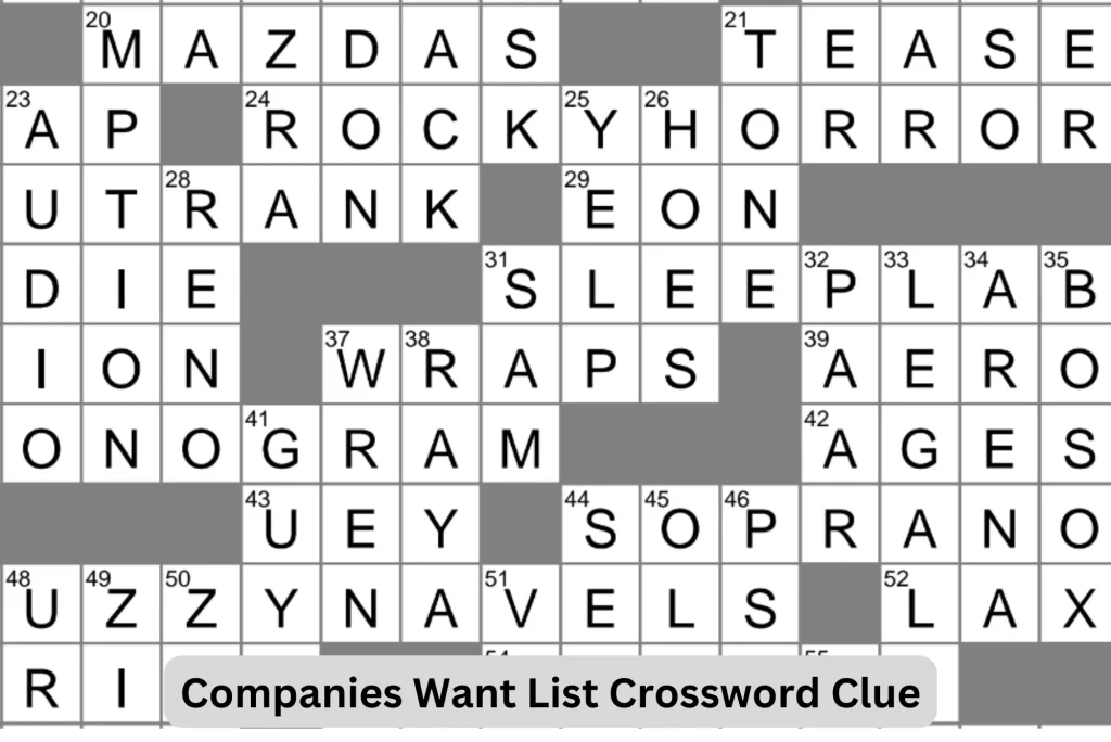 Companies Want List Crossword